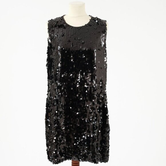 LIKE NEW Armani Jeans Sequin 'Speechless' Mini Shift Dress Sleeveless Black 14 - Picture 2 of 16